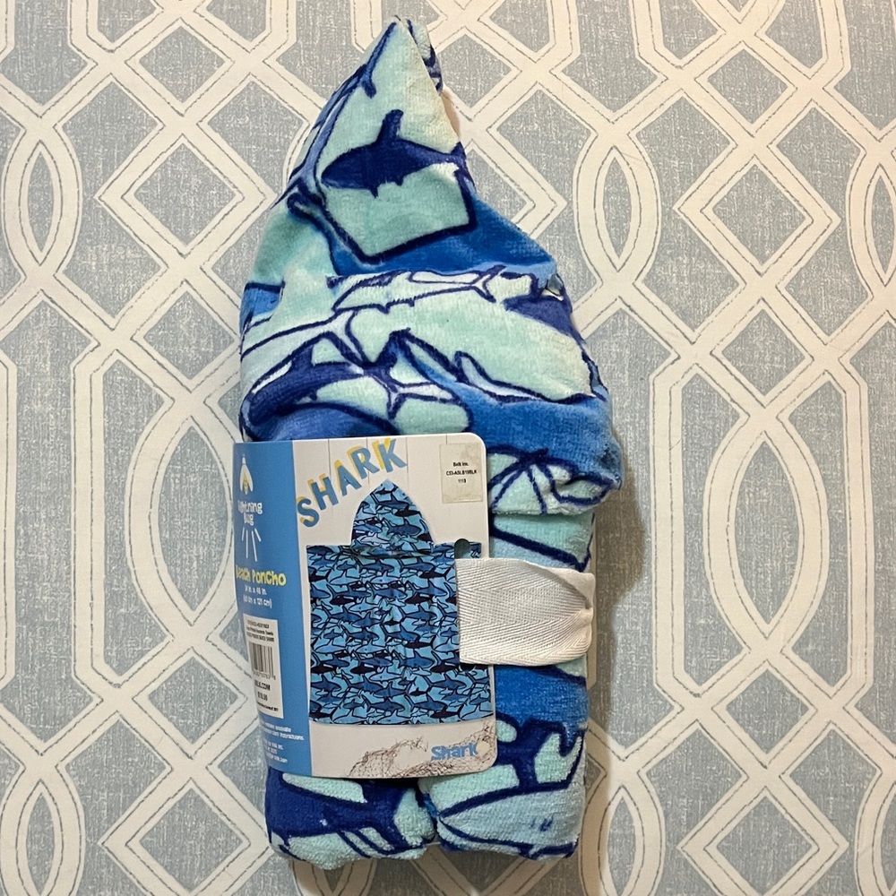 Shark Hooded Kids Swim Coverup Beach Terry 24x48 - Picture 2 of 4